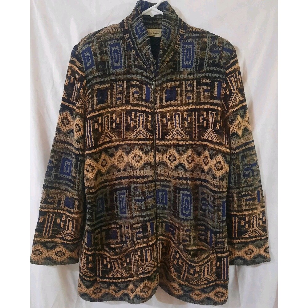 French Rags Brenda French Womens Size 3 Wearable Art Hand-Loomed Full Zip USA